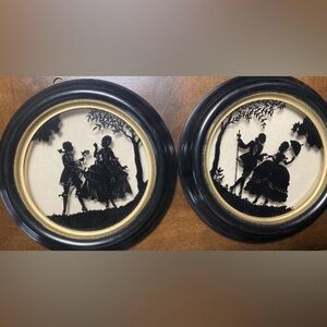 C&A Richards Silhouettes “When Love Was Young” 4 1/2” 1930s Round Black Framed